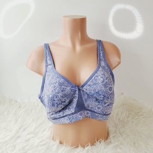 Cacique Women's Blue Floral Wireless Full Coverage V-neck T-Shirt Bra Size 42B
